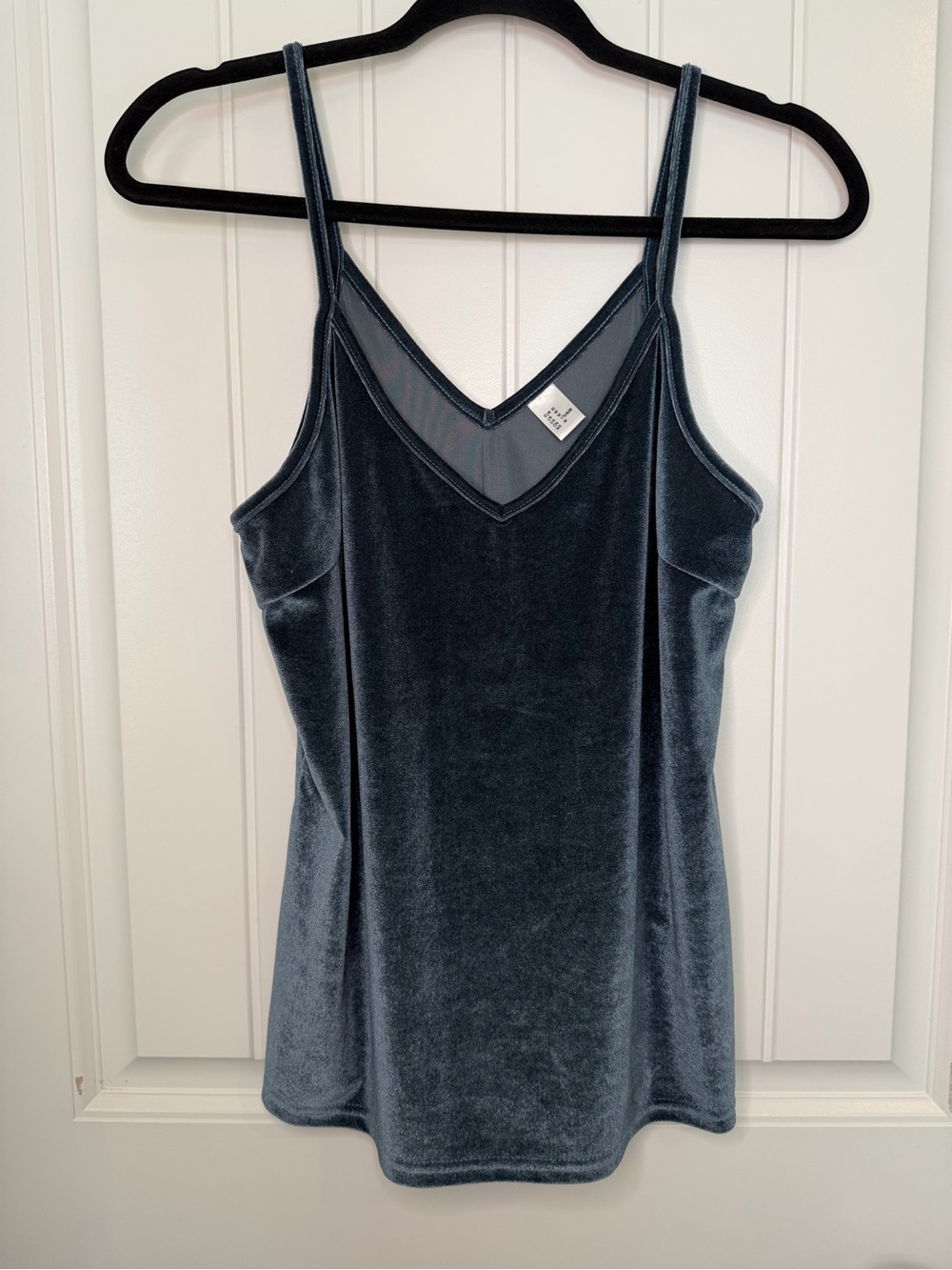 Velvet V-Neck Spaghetti Strap Tank Top - Slate Blue